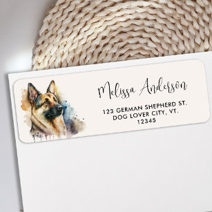 German Shepherd Watercolor Dog Return Address  Return Address Label