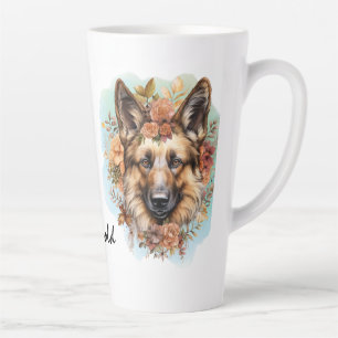 German Shepherd Watercolor Floral Wrap Two Tone Latte Mug