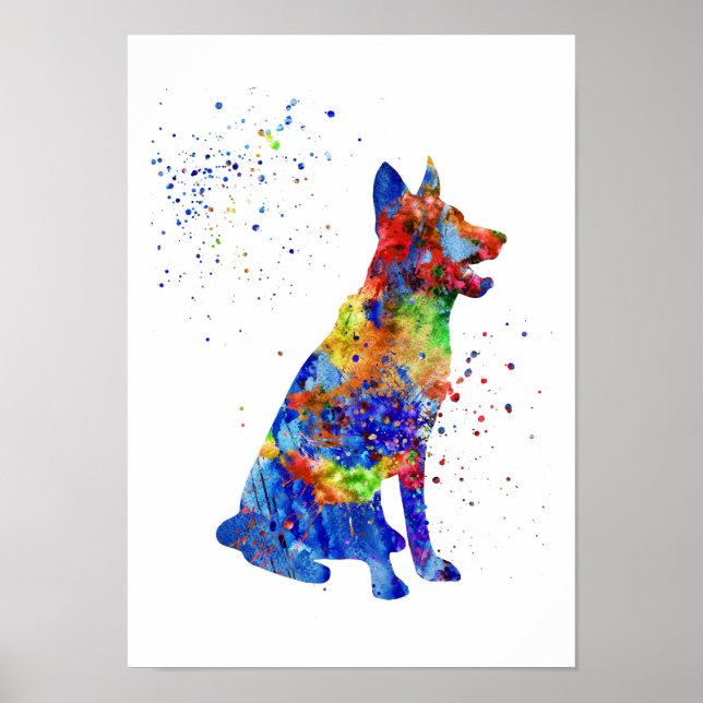 German Shepherd, watercolor German Shepherd Poster (Front)