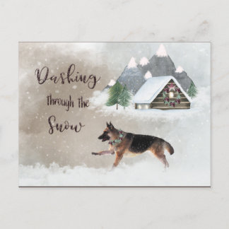 German Shepherd Watercolor Happy Holiday Scene
