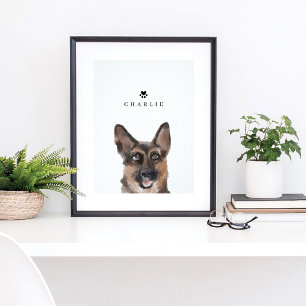 German Shepherd Watercolor Illustration Dog's Name Poster