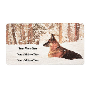 German Shepherd Watercolor in Winter