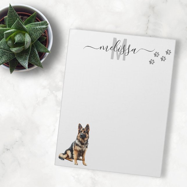 German Shepherd Watercolor Monogram Personalised  Notepad (Creator Uploaded)