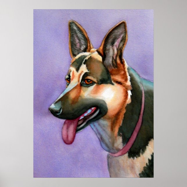German Shepherd Watercolor Portrait Poster (Front)
