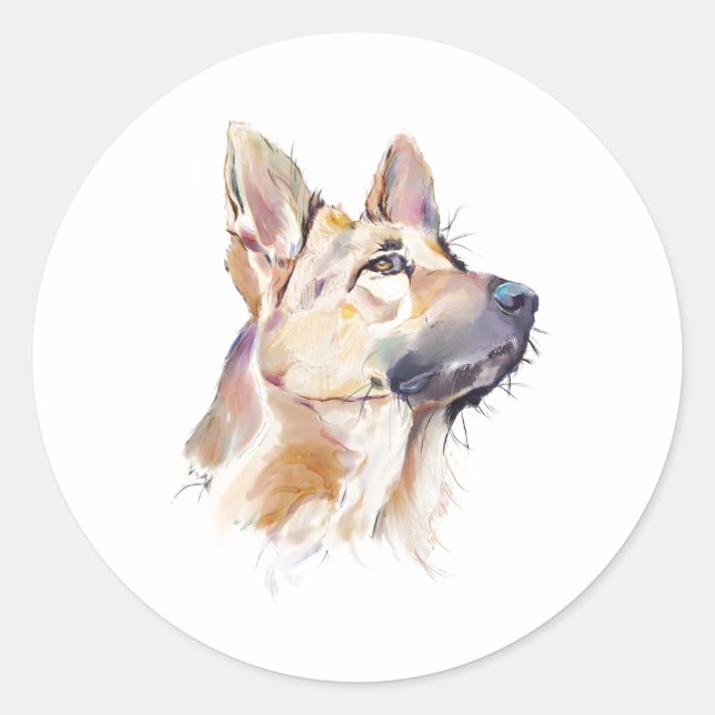 German Shepherd Watercolor, Sticker (Front)