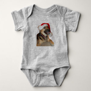 German Shepherd wearing a Santa Claus Hat Baby Bodysuit