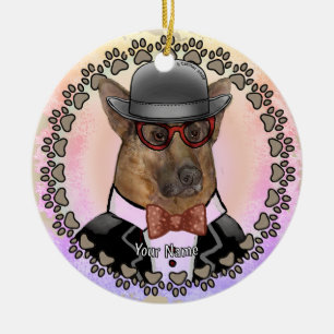 German Shepherd Wearing Glasses  Ceramic Ornament