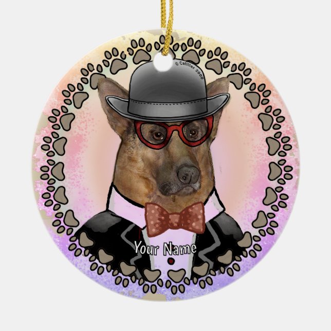 German Shepherd Wearing Glasses  Ceramic Ornament (Front)