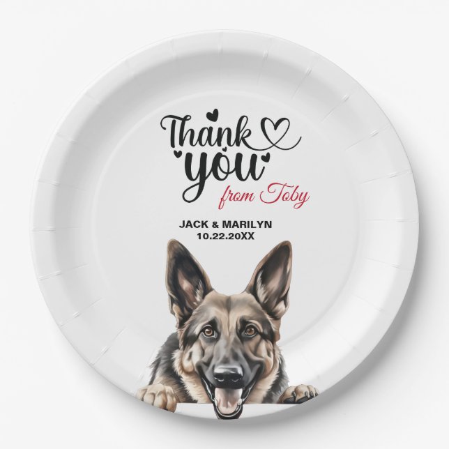 German Shepherd Wedding Thank You Paper Plate (Front)