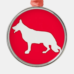 German Shepherd white red Metal Tree Decoration