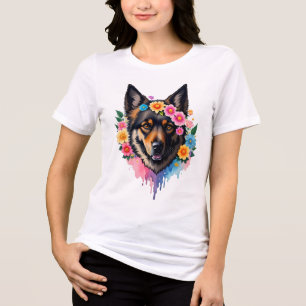 German Shepherd Wildflower Crown Floral Dog Tri-Blend Shirt