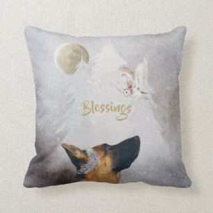 German Shepherd Winter Watercolor Holiday Gold  Cushion