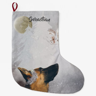 German Shepherd Winter Watercolor Holiday  Large Christmas Stocking