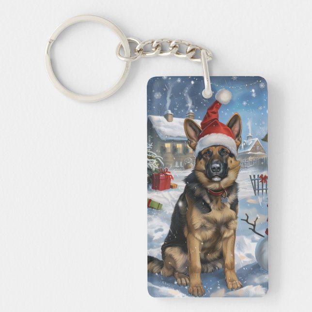 German Shepherd Winter Wonderland Christmas Joy Key Ring (Front)