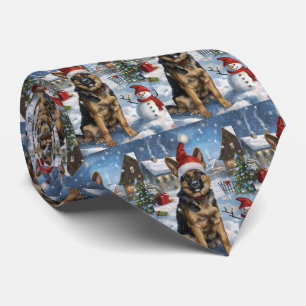German Shepherd Winter Wonderland Christmas Joy Tie