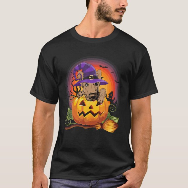 German Shepherd Witch Pumpkin Halloween Dog Lover T-Shirt (Front)