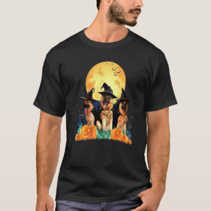 German Shepherd Witch Pumpkin Halloween Night Dog  T-Shirt