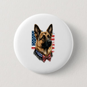 German Shepherd with American Flag 6 Cm Round Badge