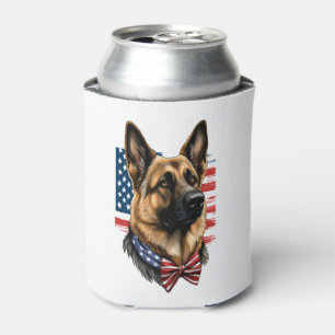 German Shepherd with American Flag  Can Cooler