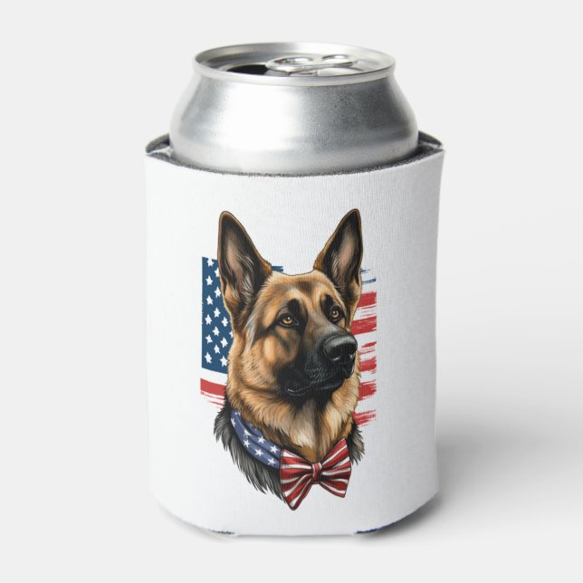 German Shepherd with American Flag  Can Cooler (Can Front)