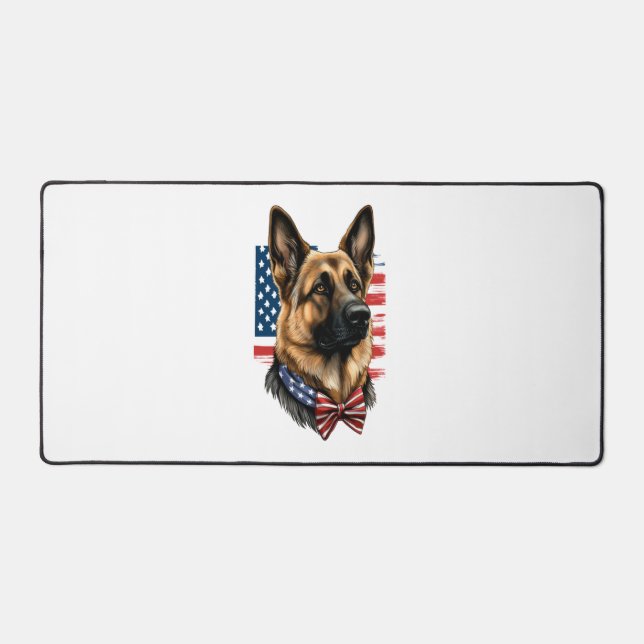 German Shepherd with American Flag  Desk Mat (Front)