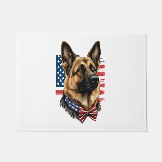 German Shepherd with American Flag  Doormat (Front)