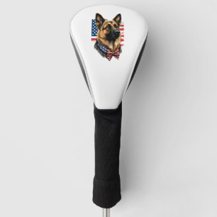 German Shepherd with American Flag Golf Head Cover