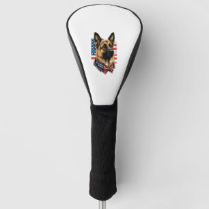 German Shepherd with American Flag Golf Head Cover