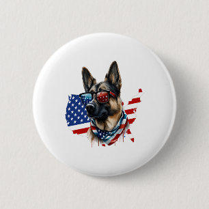 German Shepherd with American Flag I Love a Dog 6 Cm Round Badge