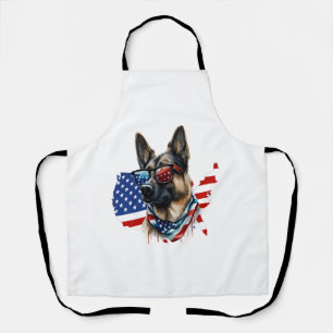 German Shepherd with American Flag I Love a Dog Apron