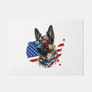German Shepherd with American Flag I Love a Dog Doormat
