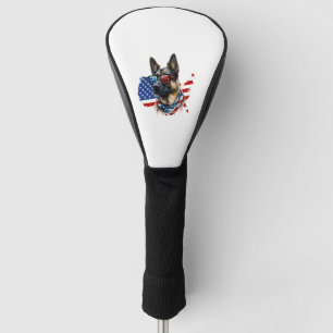 German Shepherd with American Flag I Love a Dog Golf Head Cover