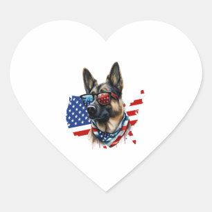 German Shepherd with American Flag I Love a Dog Heart Sticker