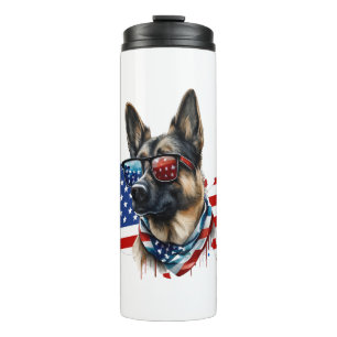 German Shepherd with American Flag I Love a Dog Thermal Tumbler