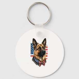 German Shepherd with American Flag  Key Ring