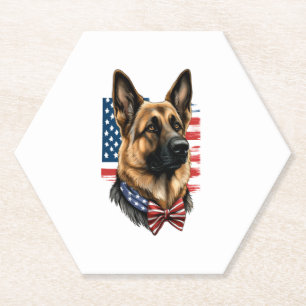 German Shepherd with American Flag Paper Coaster