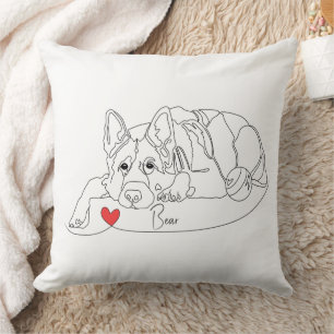 German Shepherd with Ball Line Art with Name Cushion