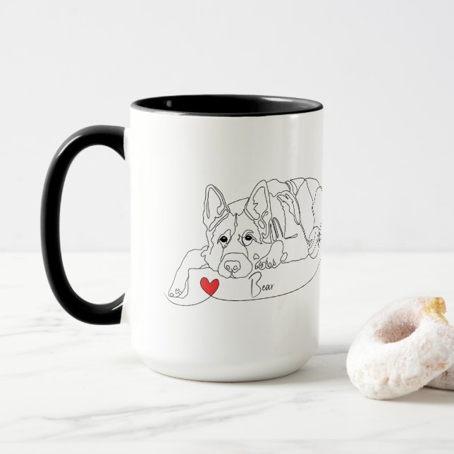 German Shepherd with Ball Line Art with Name Mug (With Donut)