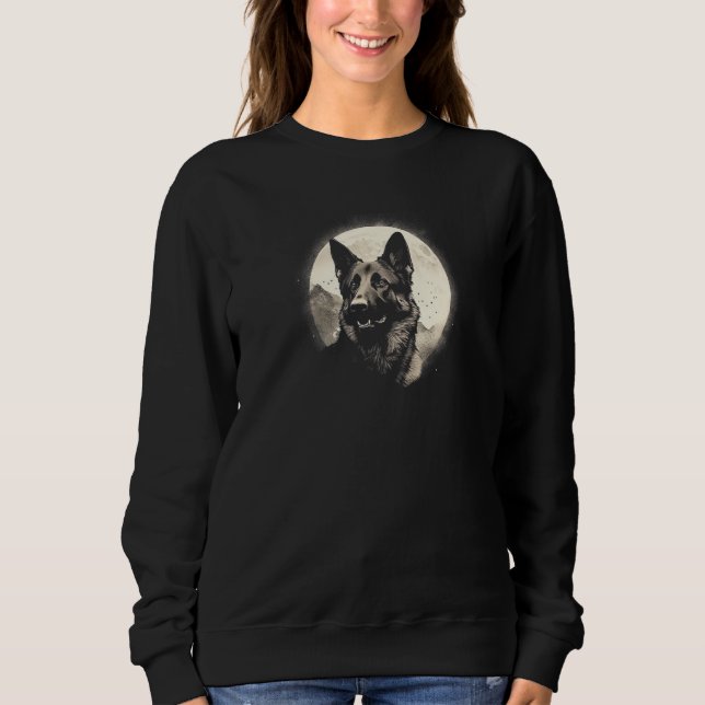 German Shepherd With Full Moon in Background - Dog Sweatshirt (Front)