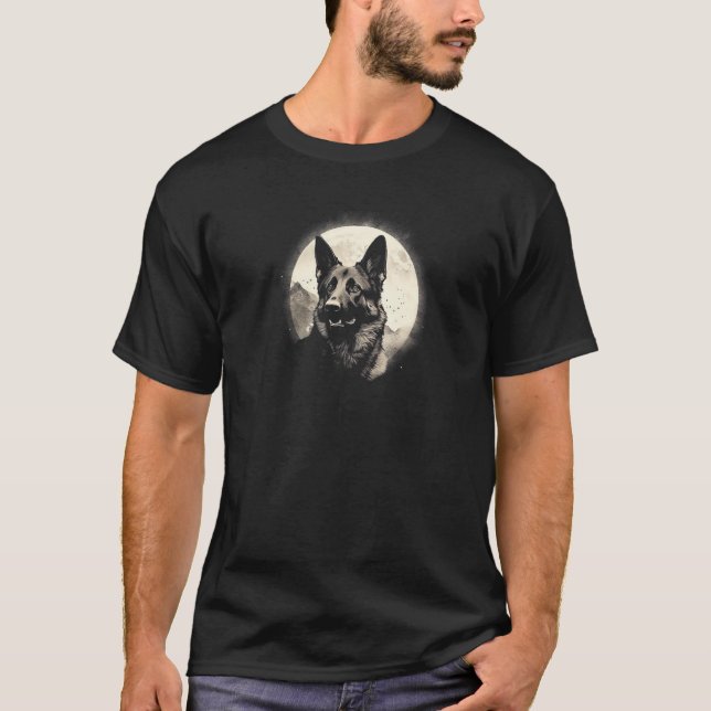 German Shepherd With Full Moon in Background - Dog T-Shirt (Front)