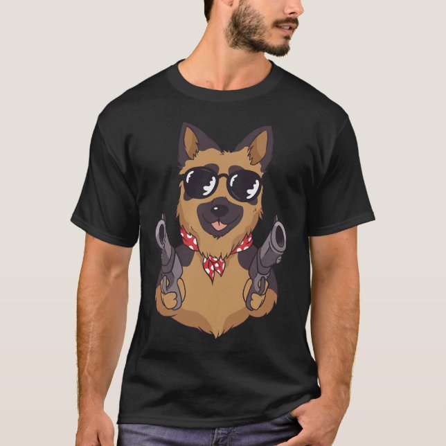 German Shepherd With Guns T-Shirt (Front)