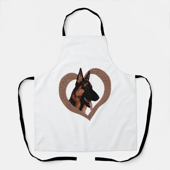 German Shepherd with Heart Shaped Word Art  Apron (Front)