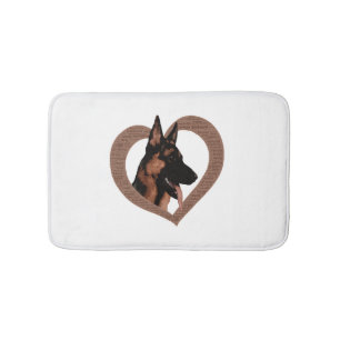 German Shepherd with Heart Shaped Word Art  Bath Mat