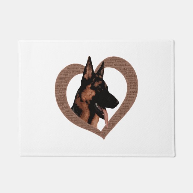 German Shepherd with Heart Shaped Word Art  Doormat (Front)