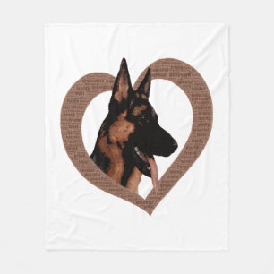 German Shepherd with Heart Shaped Word Art Fleece Blanket