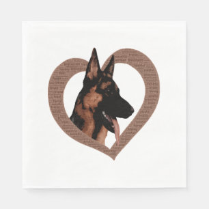 German Shepherd with Heart Shaped Word Art  Napkin