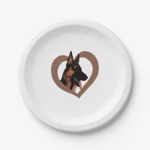 German Shepherd with Heart Shaped Word Art Paper Plate