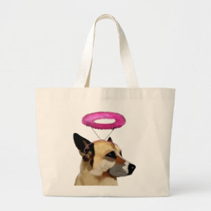 German Shepherd With Pink Halo Large Tote Bag