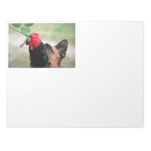 German Shepherd with Red Rose Notepad