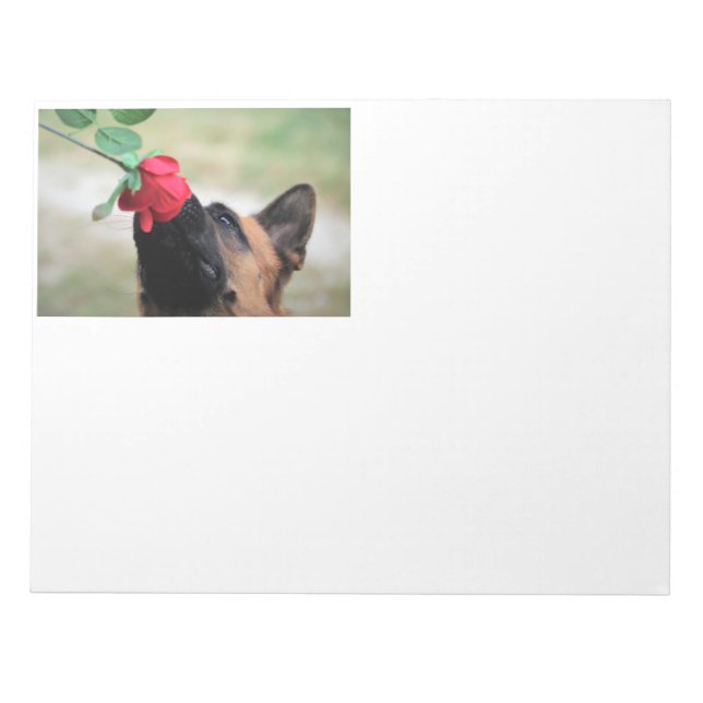 German Shepherd with Red Rose Notepad (Front)